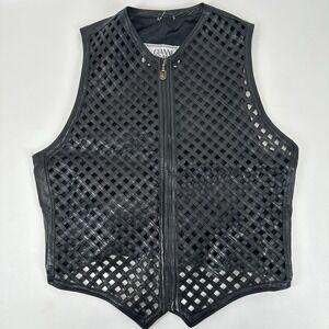 GIANNI VERSACE black leather vest w/ an open lattice feature in front 46" Chest
